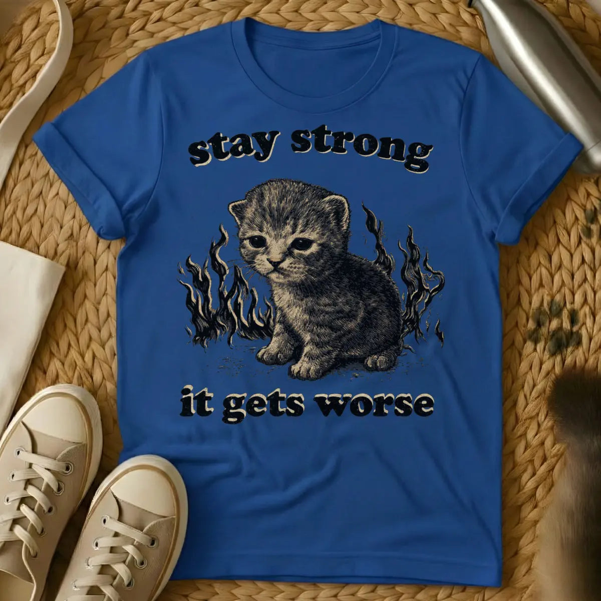 Sarcastic Motivational Tee - Blue Cat T-Shirt