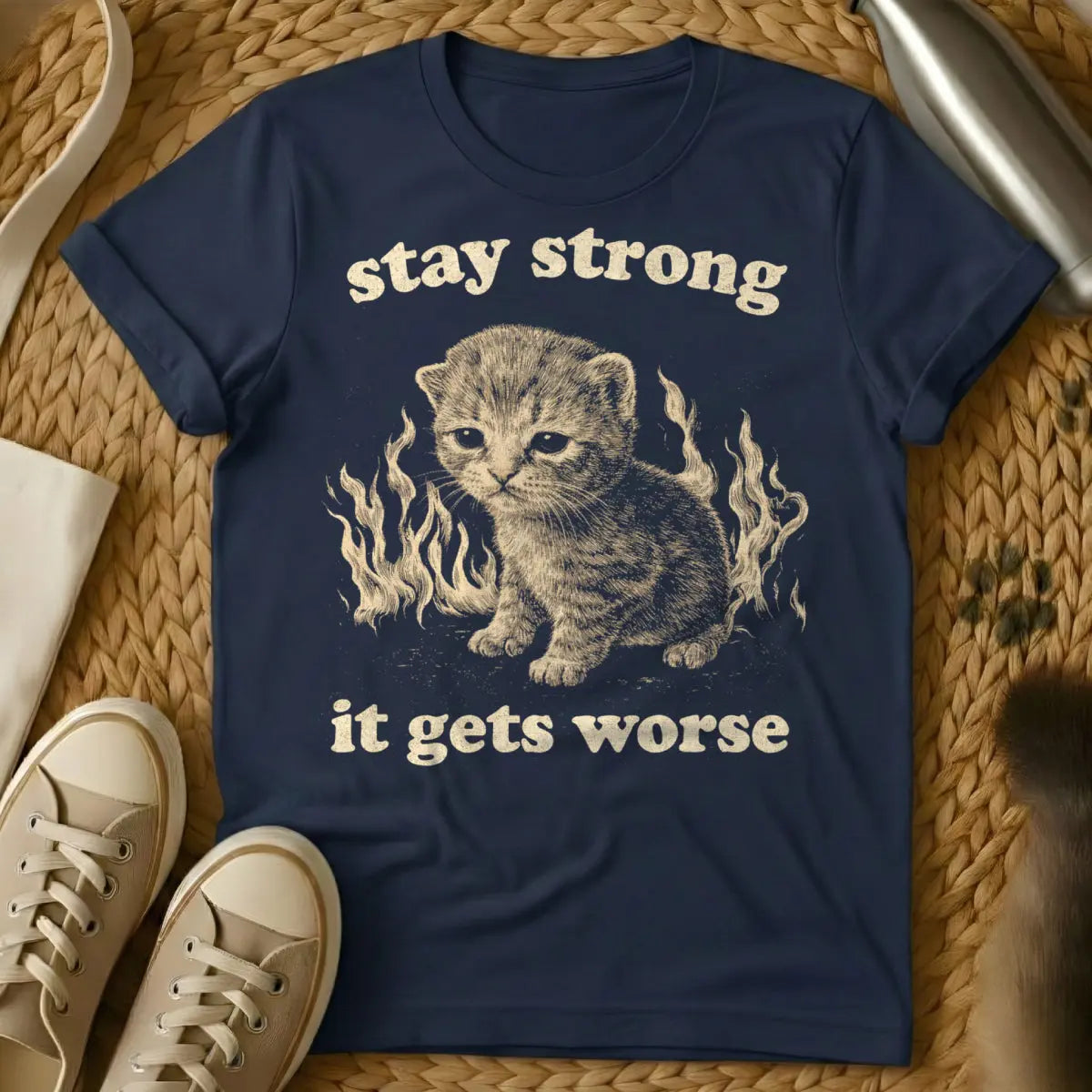 Sarcastic Motivational Tee - Navy Cat T-Shirt