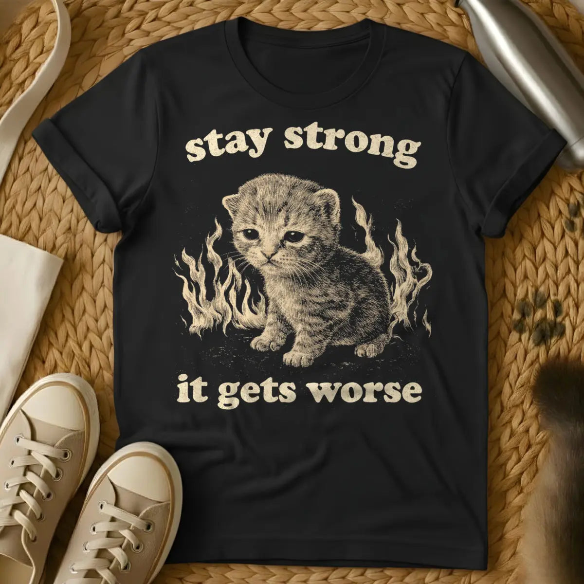 Sarcastic Motivational Tee - Black Cat T-Shirt