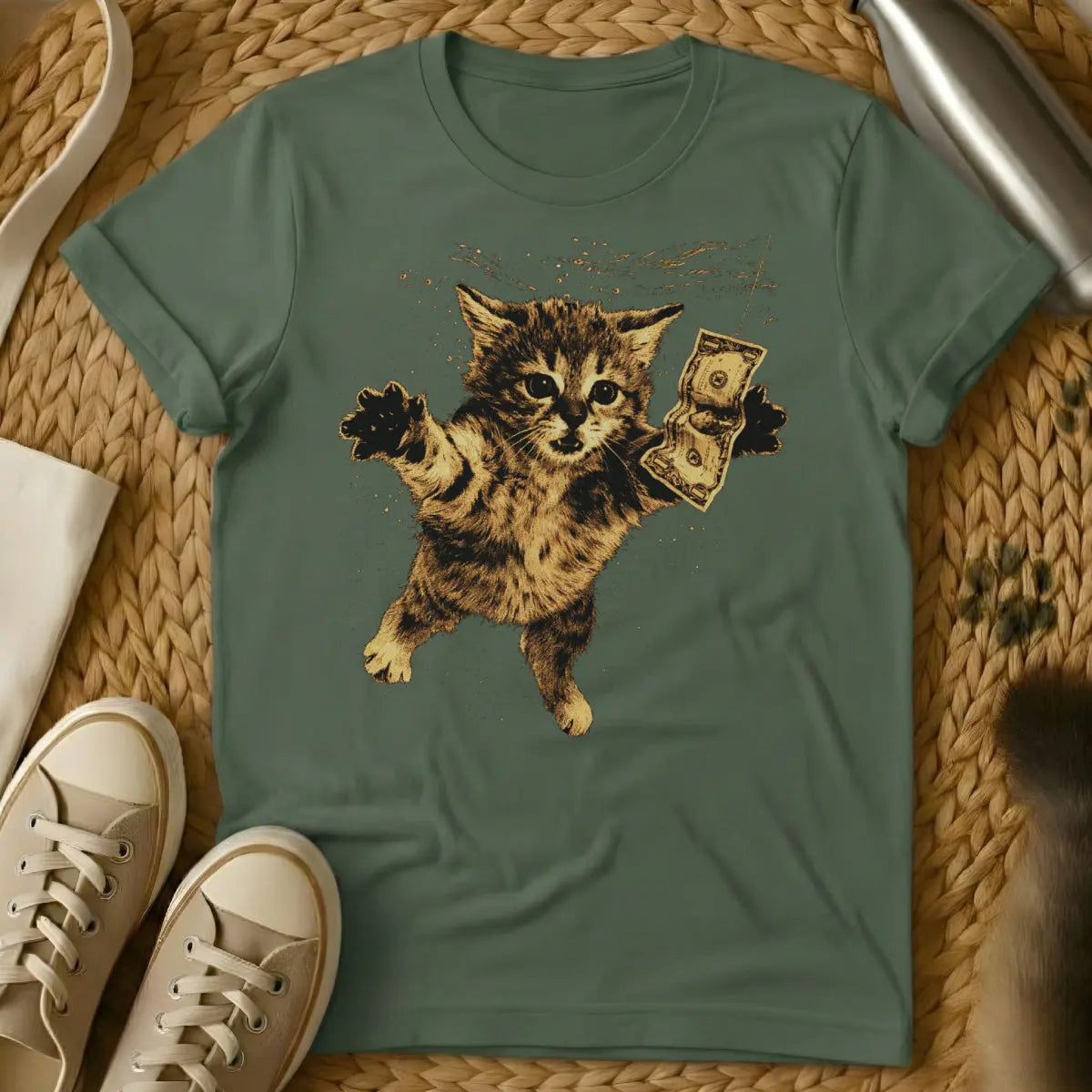 Nevermind Cat Tee - Military Green Cat T-Shirt