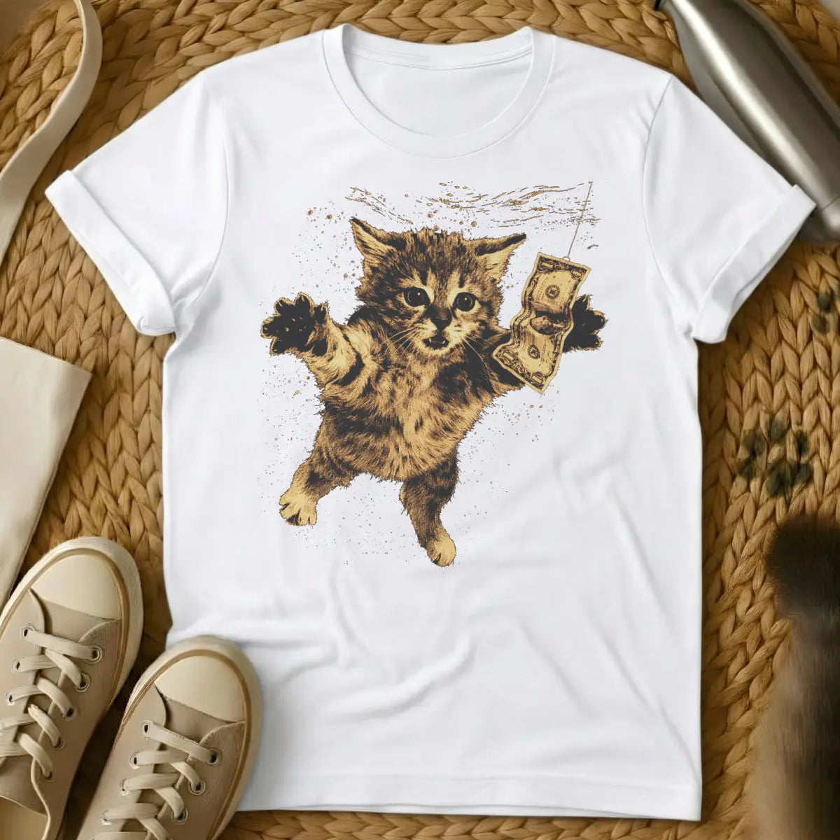 Nevermind Cat Tee - White Cat T-Shirt