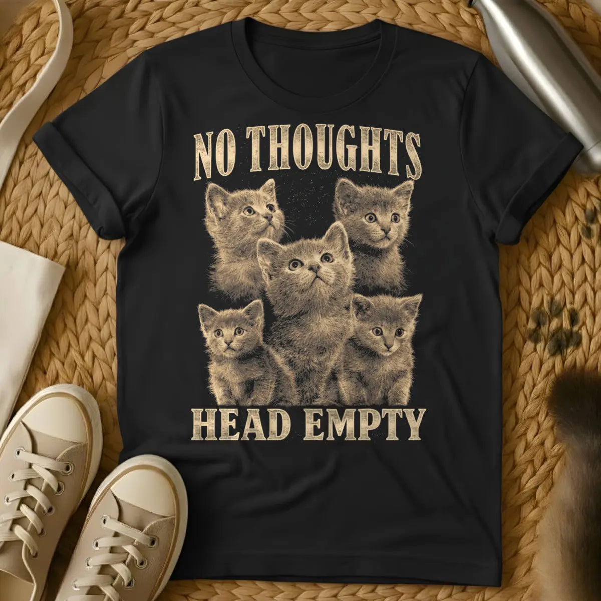 Brain Fog Tee - Black T-Shirt - cat zoning out, executive dysfunction humor, existential cat art