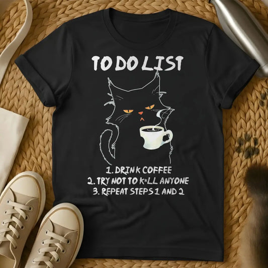 Drink Coffee Tee - Black T-Shirt - caffeine dependency humor, introvert cat parent, morning routine humor