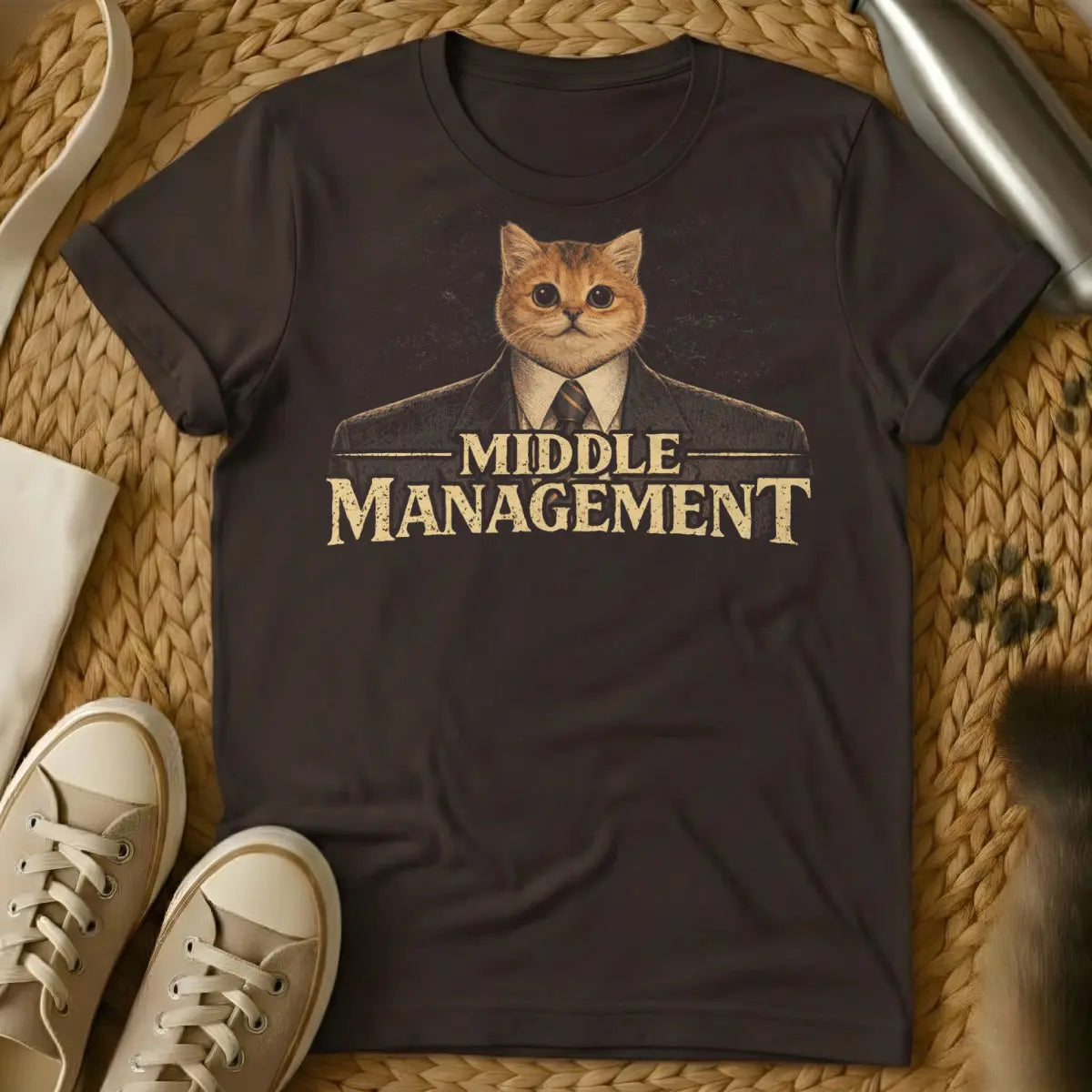 Middle Management Shirt - Dark Chocolate Cat T-Shirt