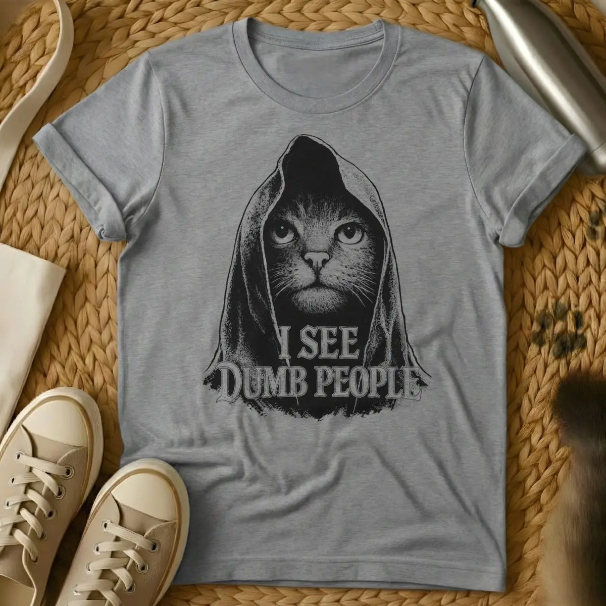 I See Dumb People Shirt - Gray Cat T-Shirt