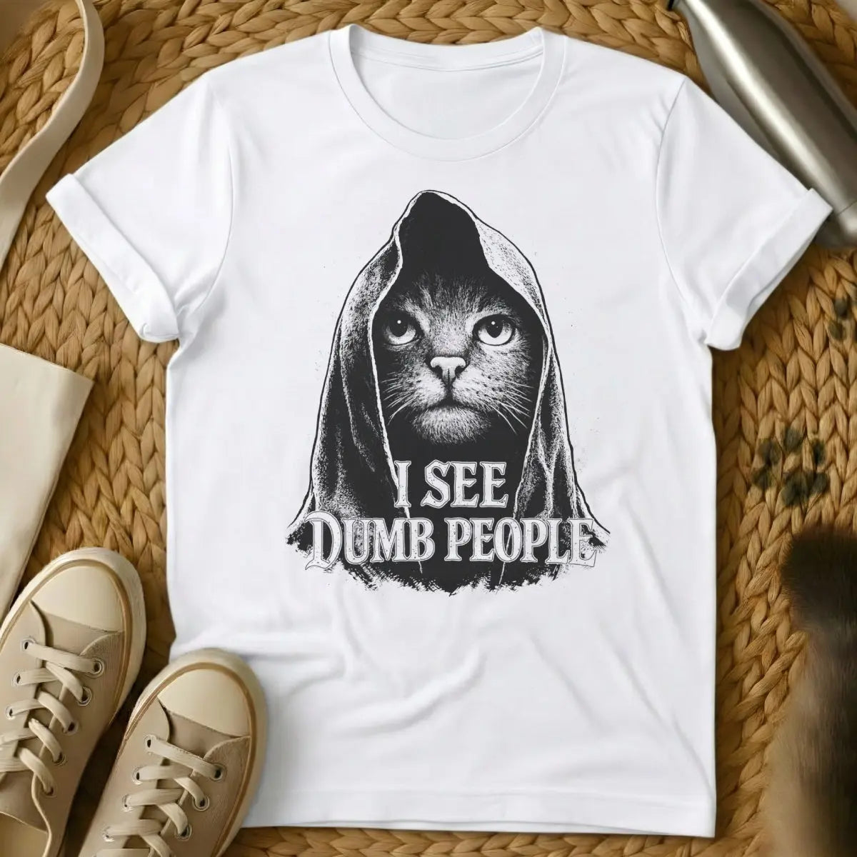 I See Dumb People Shirt - White Cat T-Shirt