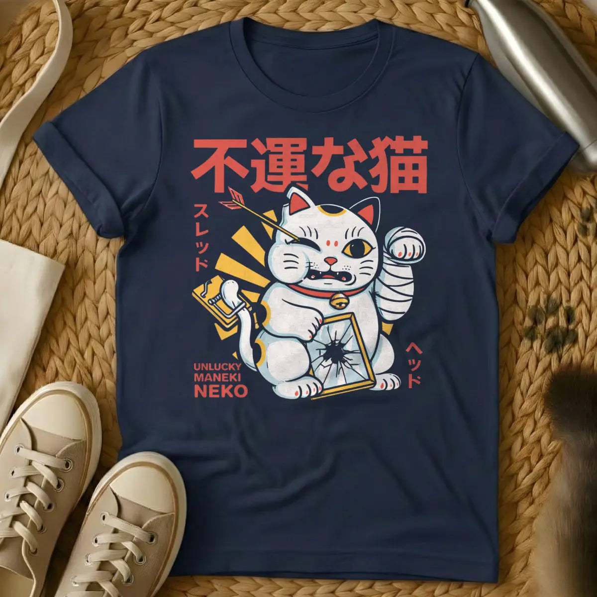 Bad Luck Cat Shirt - Navy T-Shirt - anti-superstition, gothic pet, occult cat