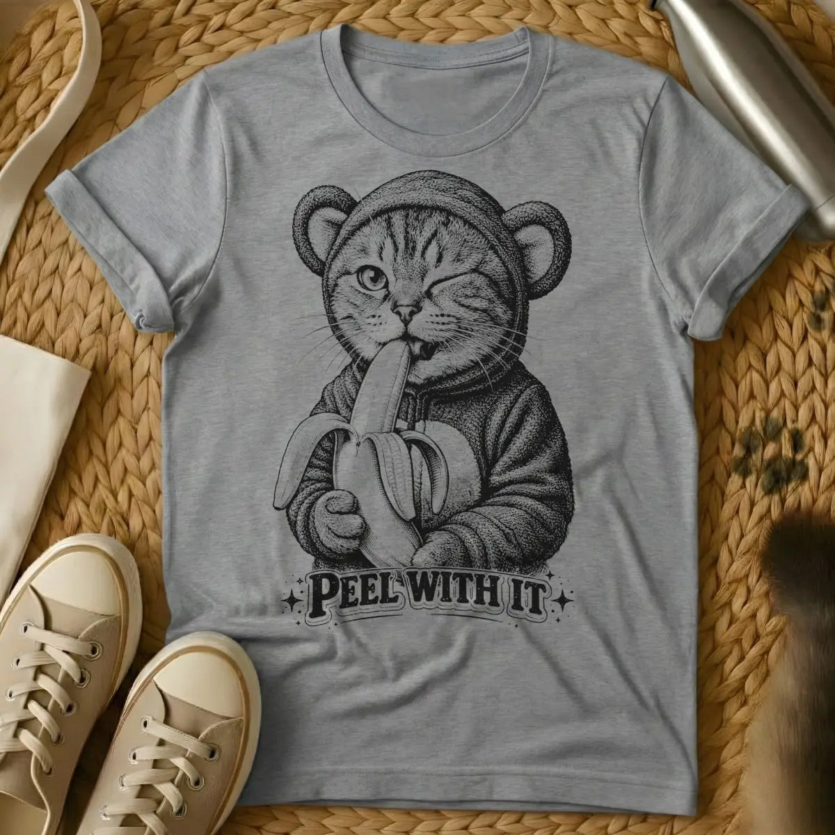 Peel With It Shirt - Gray Cat T-Shirt