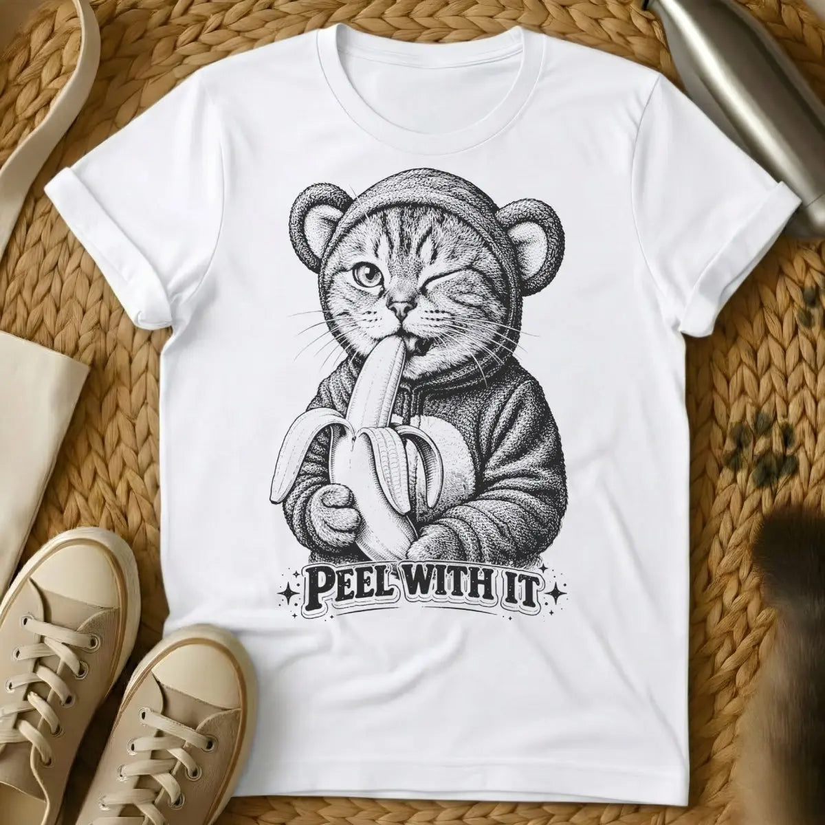 Peel With It Shirt - White Cat T-Shirt