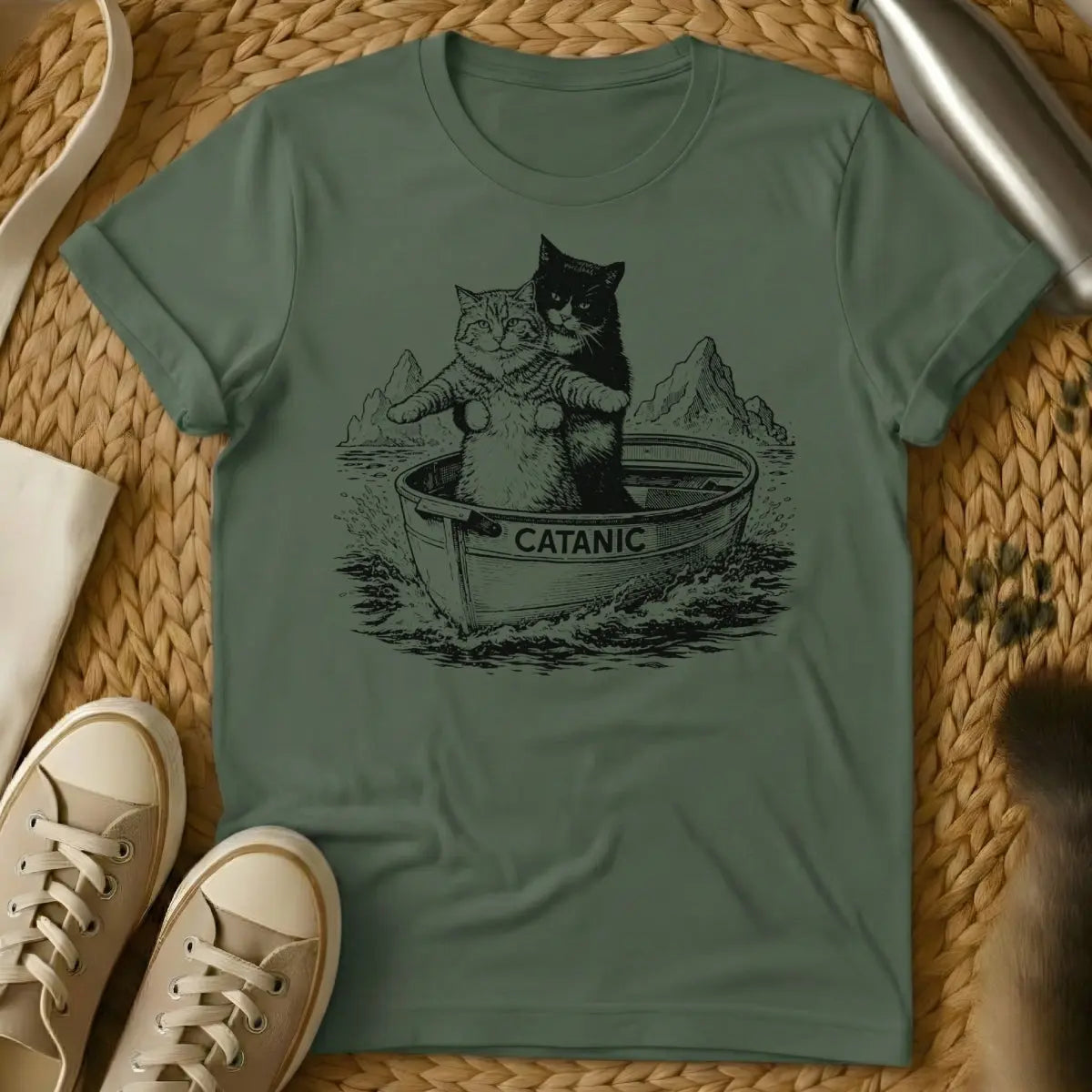 Catanic Shirt - Military Green T-Shirt - gothic cat, macabre humor, occult cat
