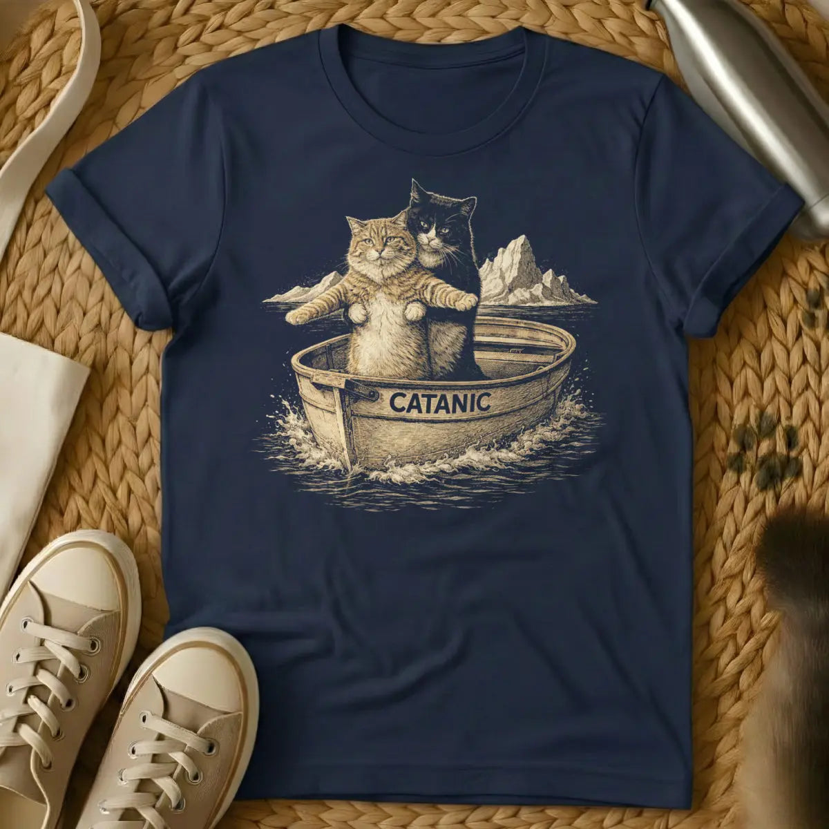 Catanic Shirt - Navy T-Shirt - gothic cat, macabre humor, occult cat