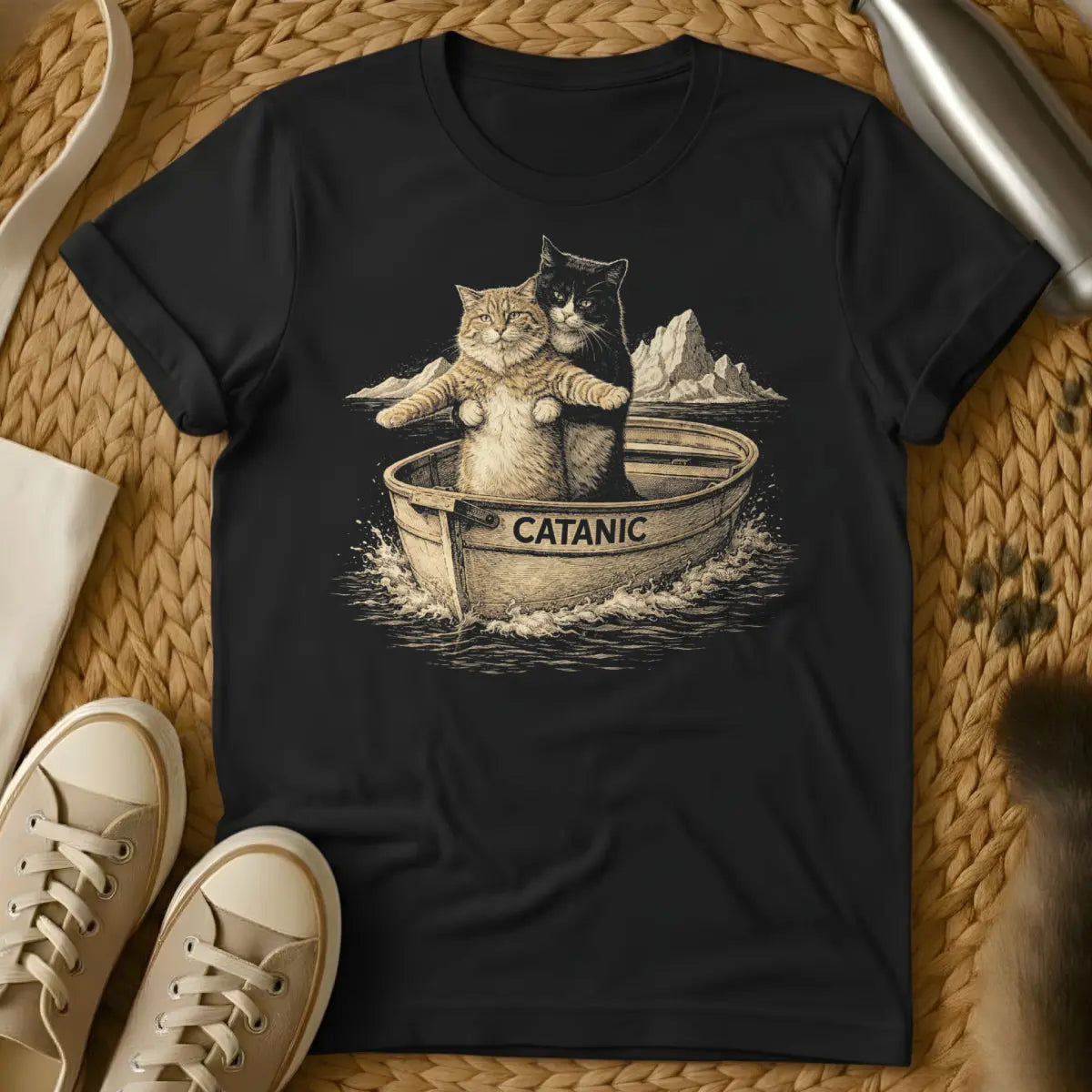 Catanic Shirt - Black T-Shirt - gothic cat, macabre humor, occult cat