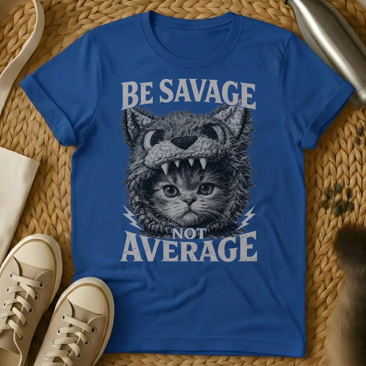 Be Savage Not Average Shirt - Blue T-Shirt - alpha feline, boss cat energy, empowered cat lover