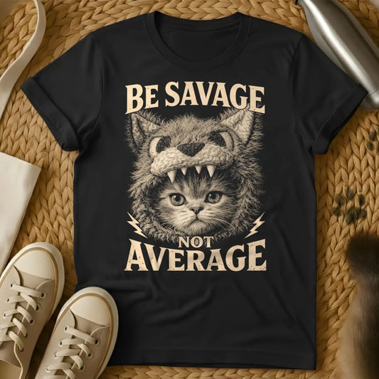 Be Savage Not Average Shirt - Black T-Shirt - alpha feline, boss cat energy, empowered cat lover