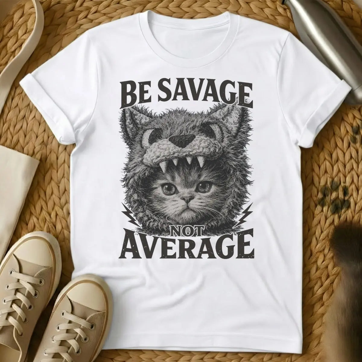 Be Savage Not Average Shirt - White T-Shirt - alpha feline, boss cat energy, empowered cat lover