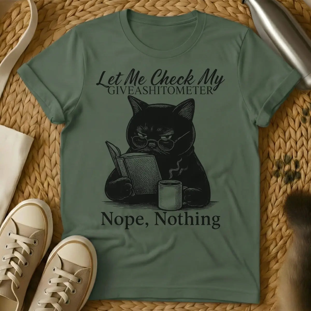 Sarcastic Cat Tee - Military Green Cat T-Shirt