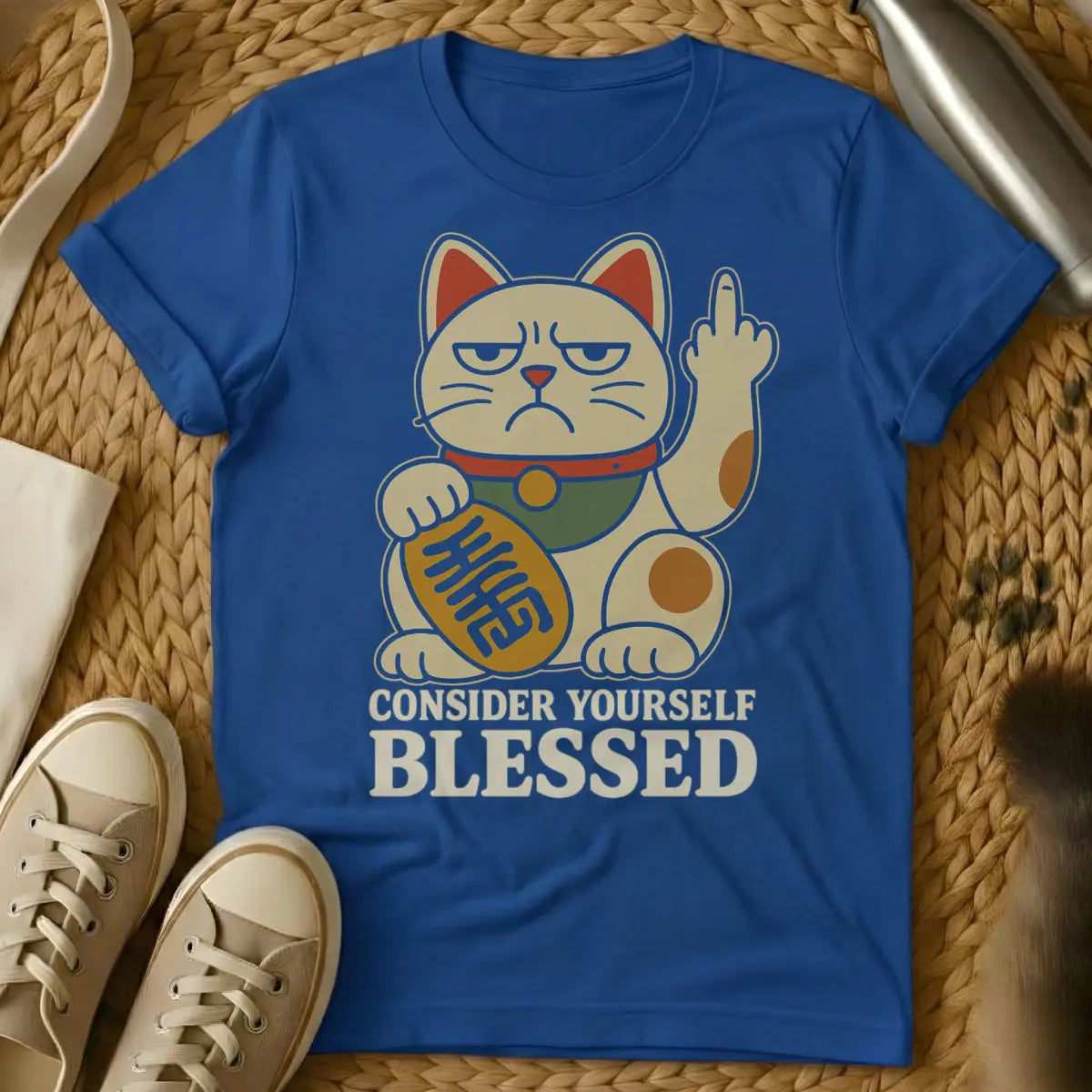 Maneki Neko Cat Shirt - Blue Cat T-Shirt