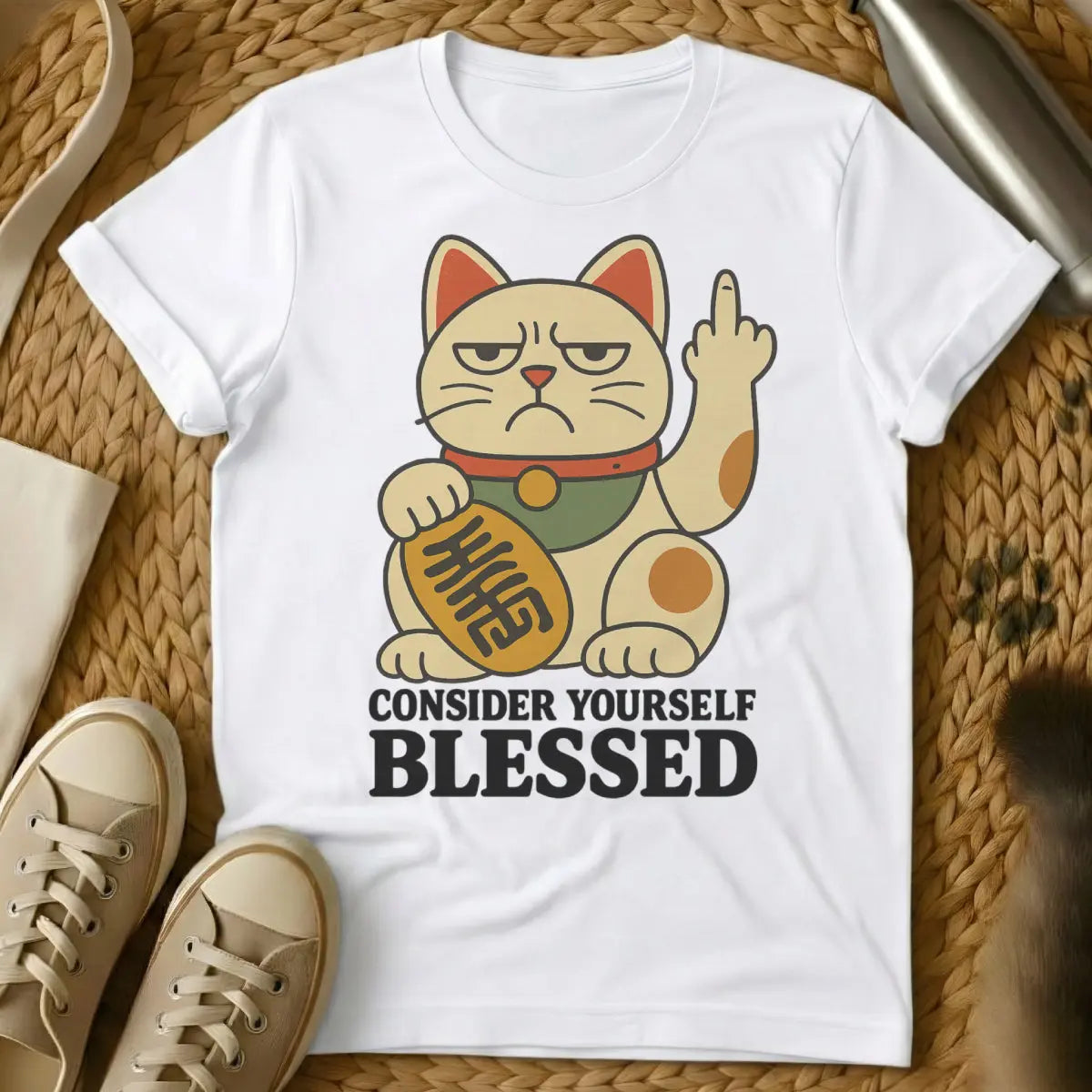 Maneki Neko Cat Shirt - White Cat T-Shirt