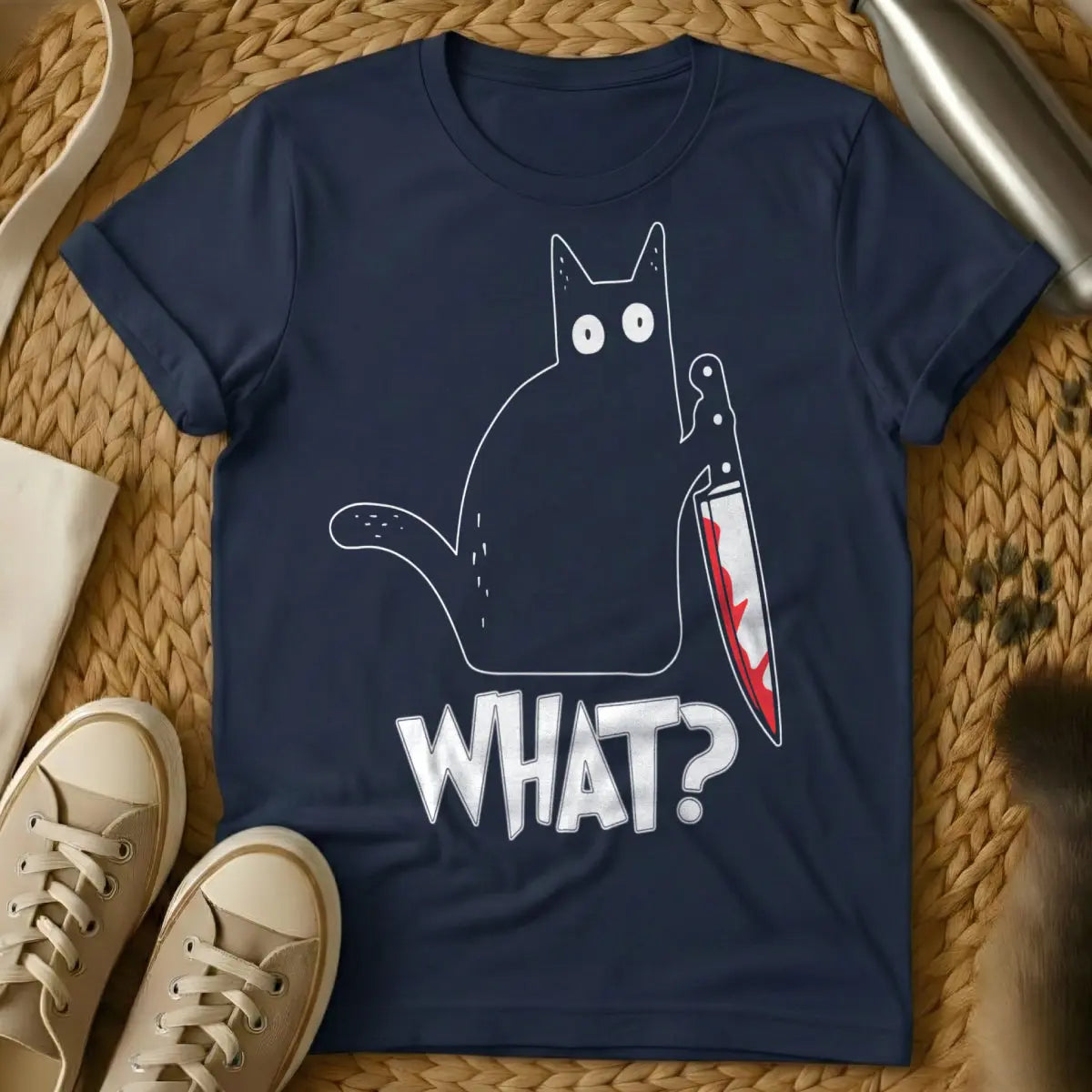 What Cat T-Shirt - Navy Cat T-Shirt