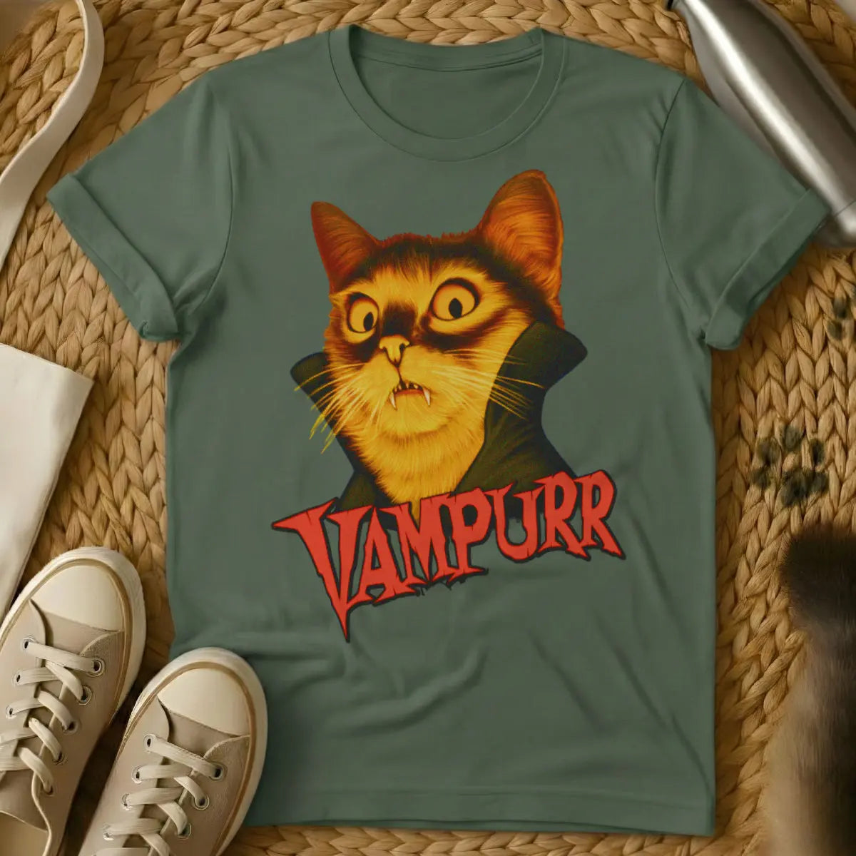 Vampurr Cat T-Shirt - Military Green Cat T-Shirt