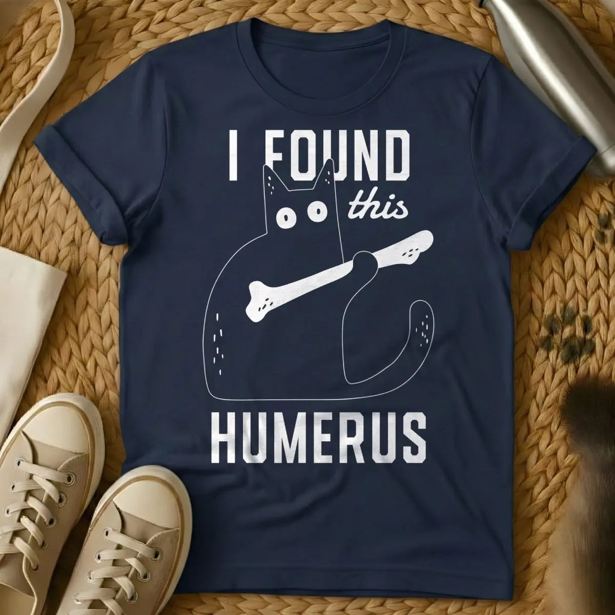 I Found This Humerus Cat Shirt - Navy Cat T-Shirt