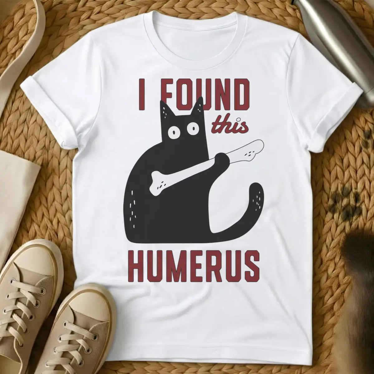 I Found This Humerus Cat Shirt - White Cat T-Shirt