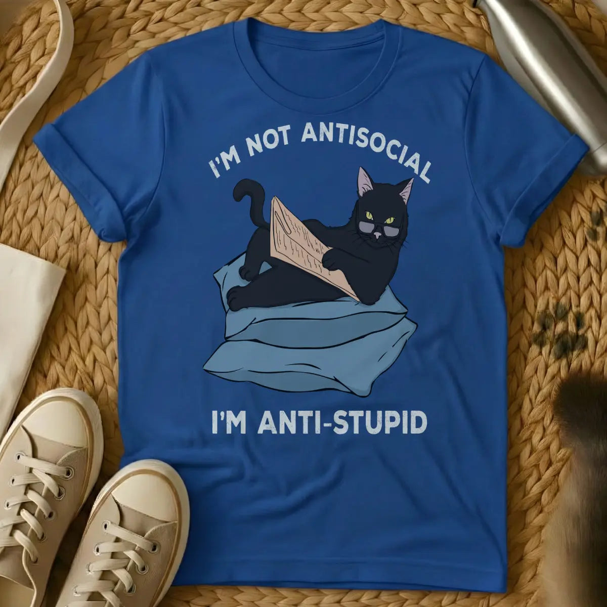 Antisocial Cat Shirt - Blue T-Shirt - feline philosophy, grumpy cat aesthetic, homebody philosophy