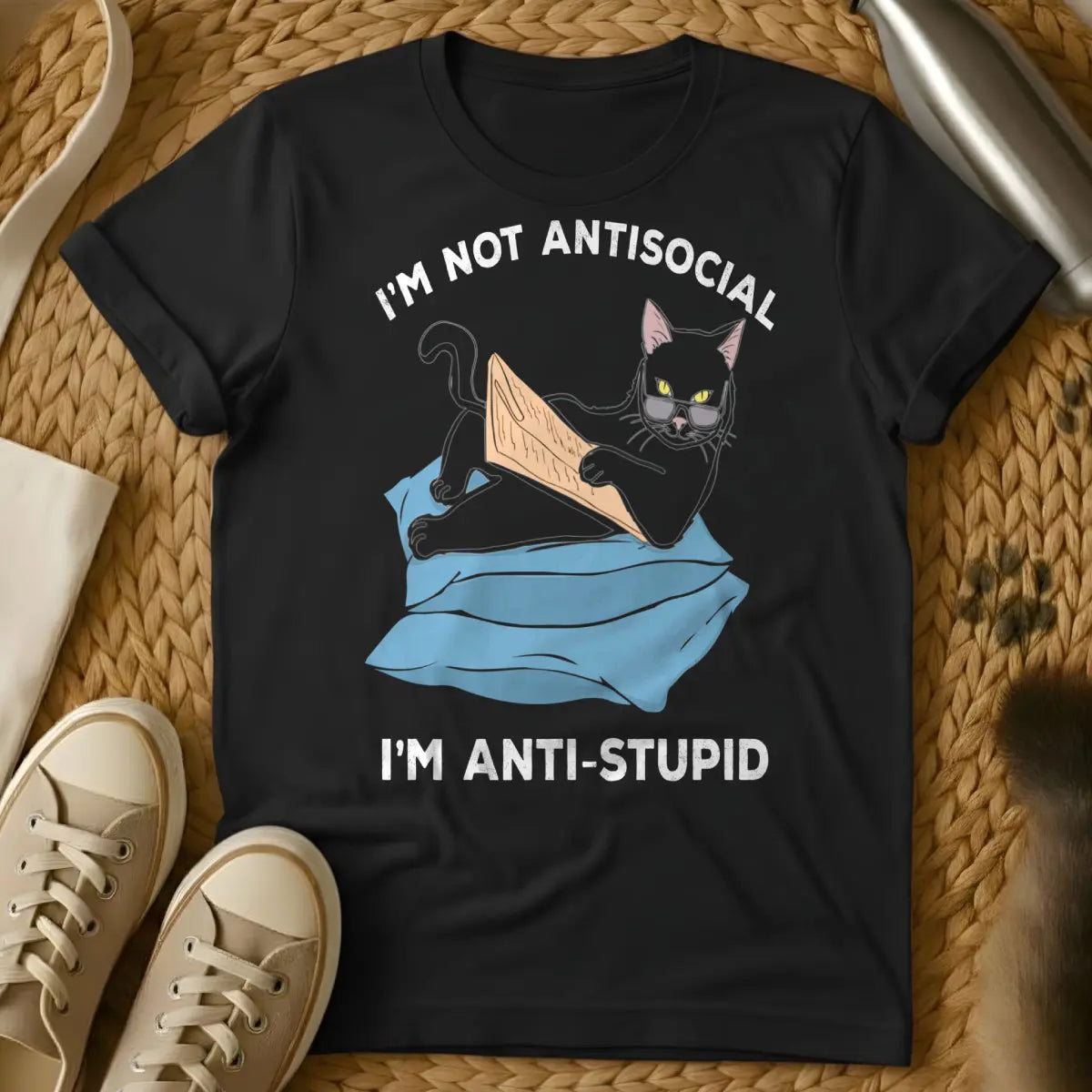 Antisocial Cat Shirt - Black T-Shirt - feline philosophy, grumpy cat aesthetic, homebody philosophy