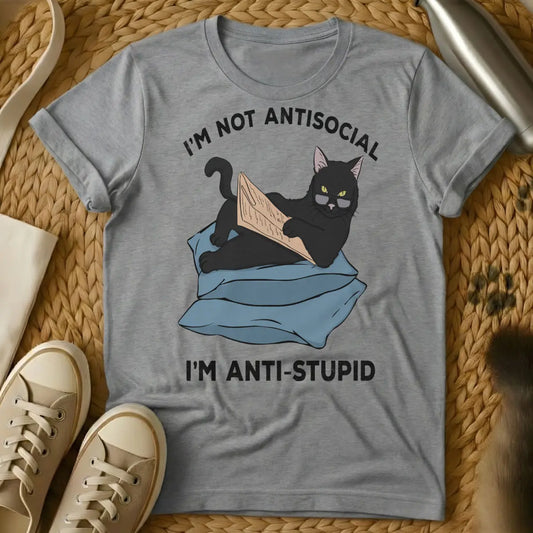 Antisocial Cat Shirt - Gray T-Shirt - feline philosophy, grumpy cat aesthetic, homebody philosophy