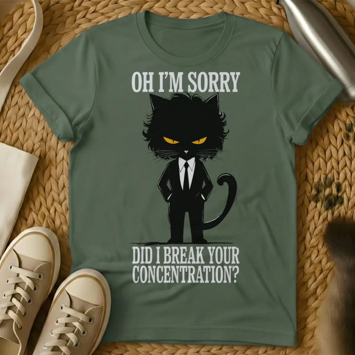 Pulp Fiction Cat T-Shirt - Military Green Cat T-Shirt