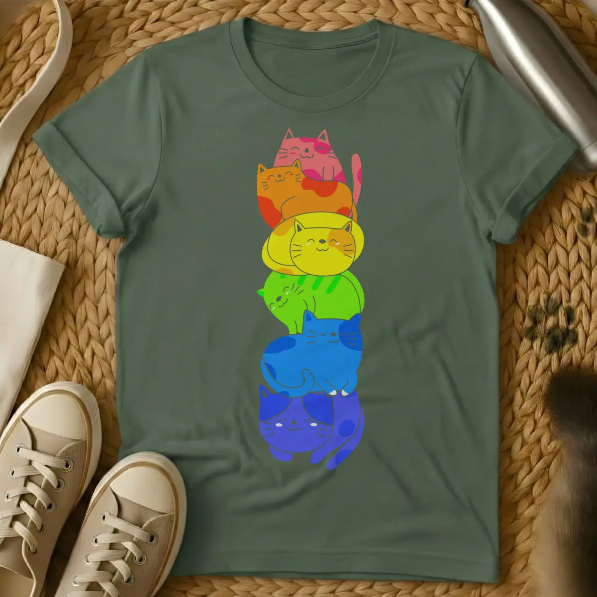 Kawaii Cat Shirt - Military Green Cat T-Shirt