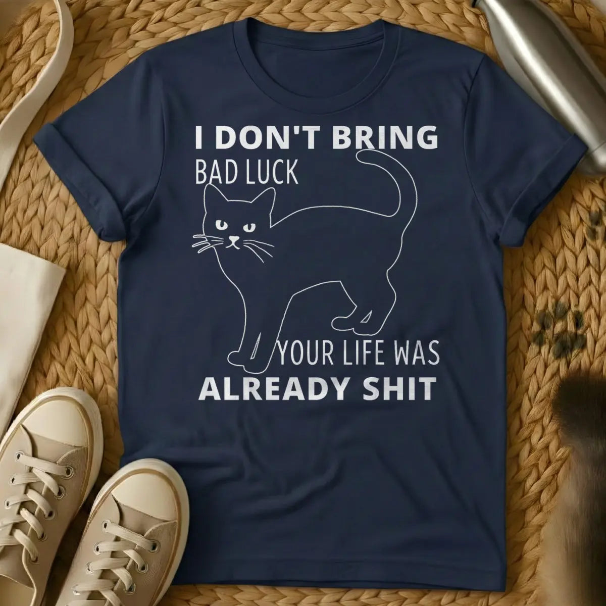 Sarcastic Black Cat Tee - Navy Cat T-Shirt