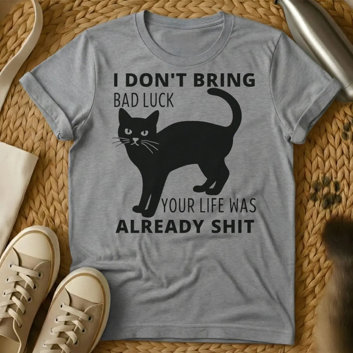 Sarcastic Black Cat Tee - Gray Cat T-Shirt