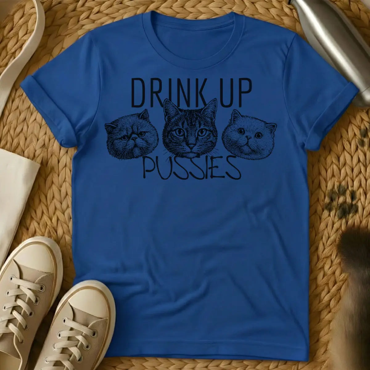 Drink Up Shirt - Blue T-Shirt - boozy cat mom, cat's approval club, feline sommelier humor