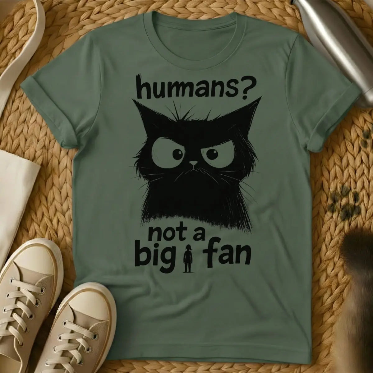 Humans Shirt - Military Green Cat T-Shirt