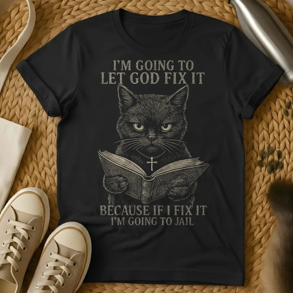 Jesus Fix It Shirt - Black Cat T-Shirt