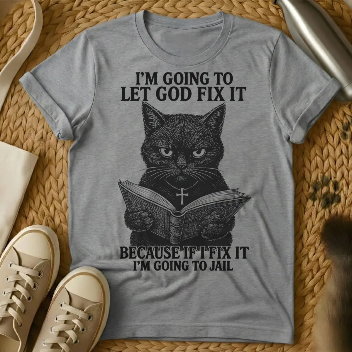 Jesus Fix It Shirt - Gray Cat T-Shirt