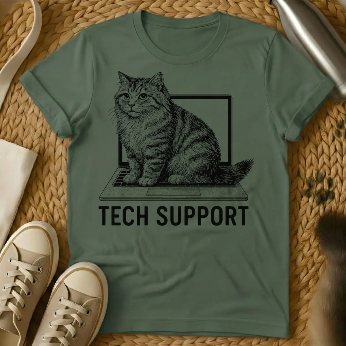 Tech Support Shirt - Military Green Cat T-Shirt