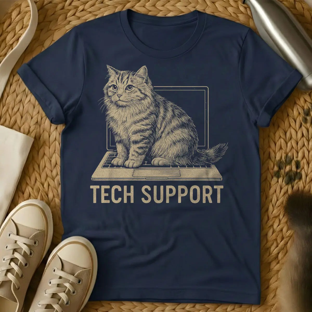 Tech Support Shirt - Navy Cat T-Shirt