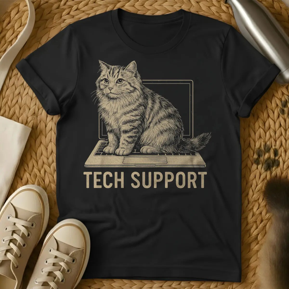 Tech Support Shirt - Black Cat T-Shirt
