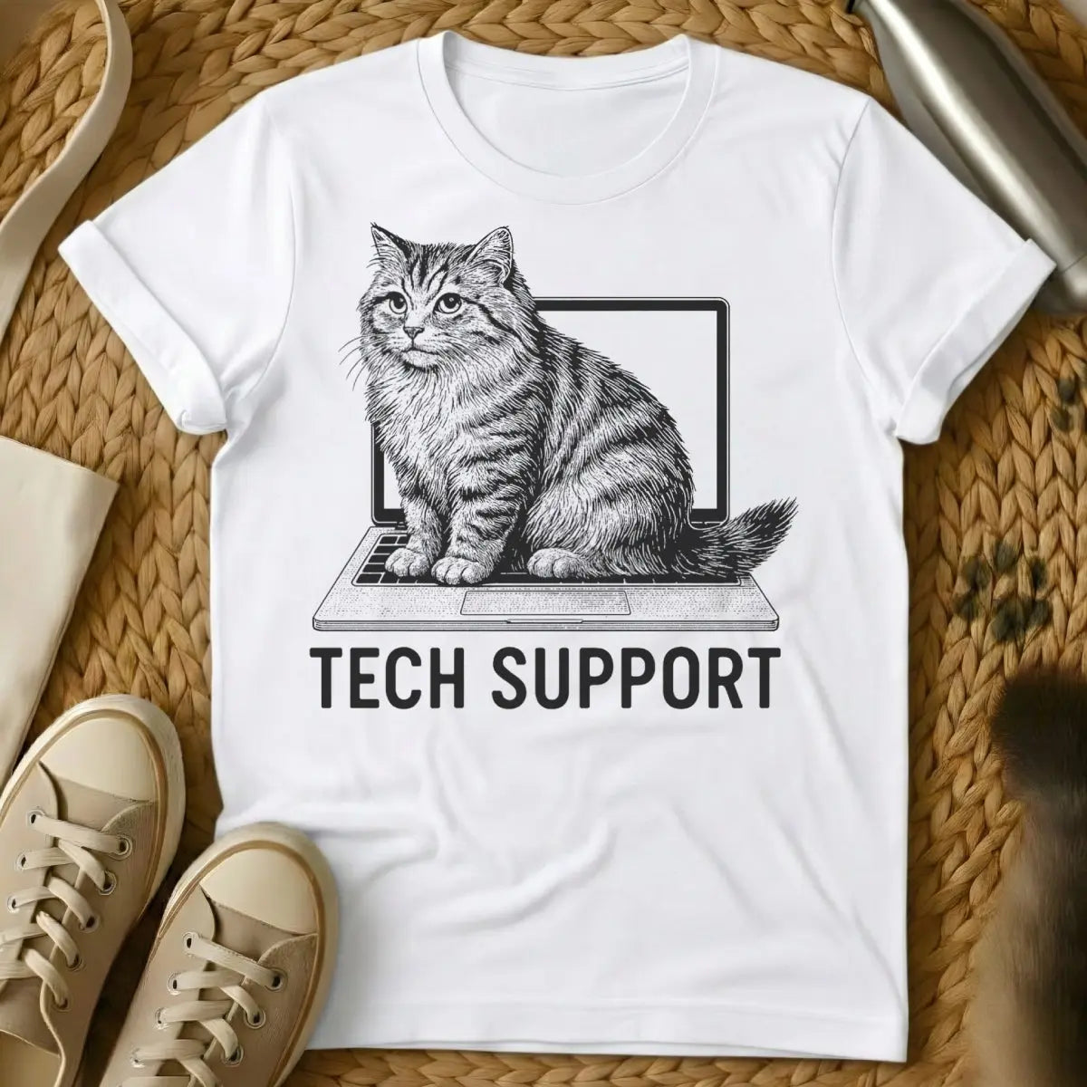 Tech Support Shirt - White Cat T-Shirt