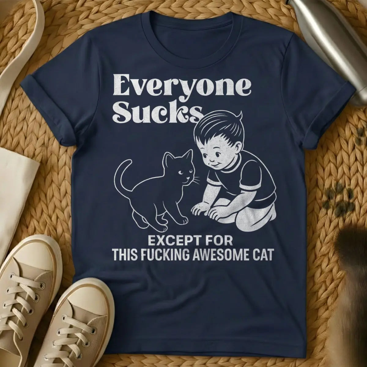 Everyone Sucks Tee - Navy T-Shirt - cat performance review, cat superiority complex, introvert cat lover