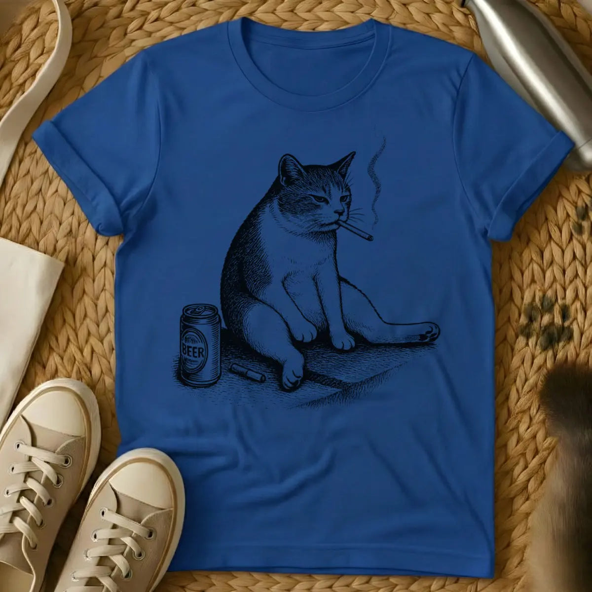 Smoking Cat Meme Tee - Blue Cat T-Shirt