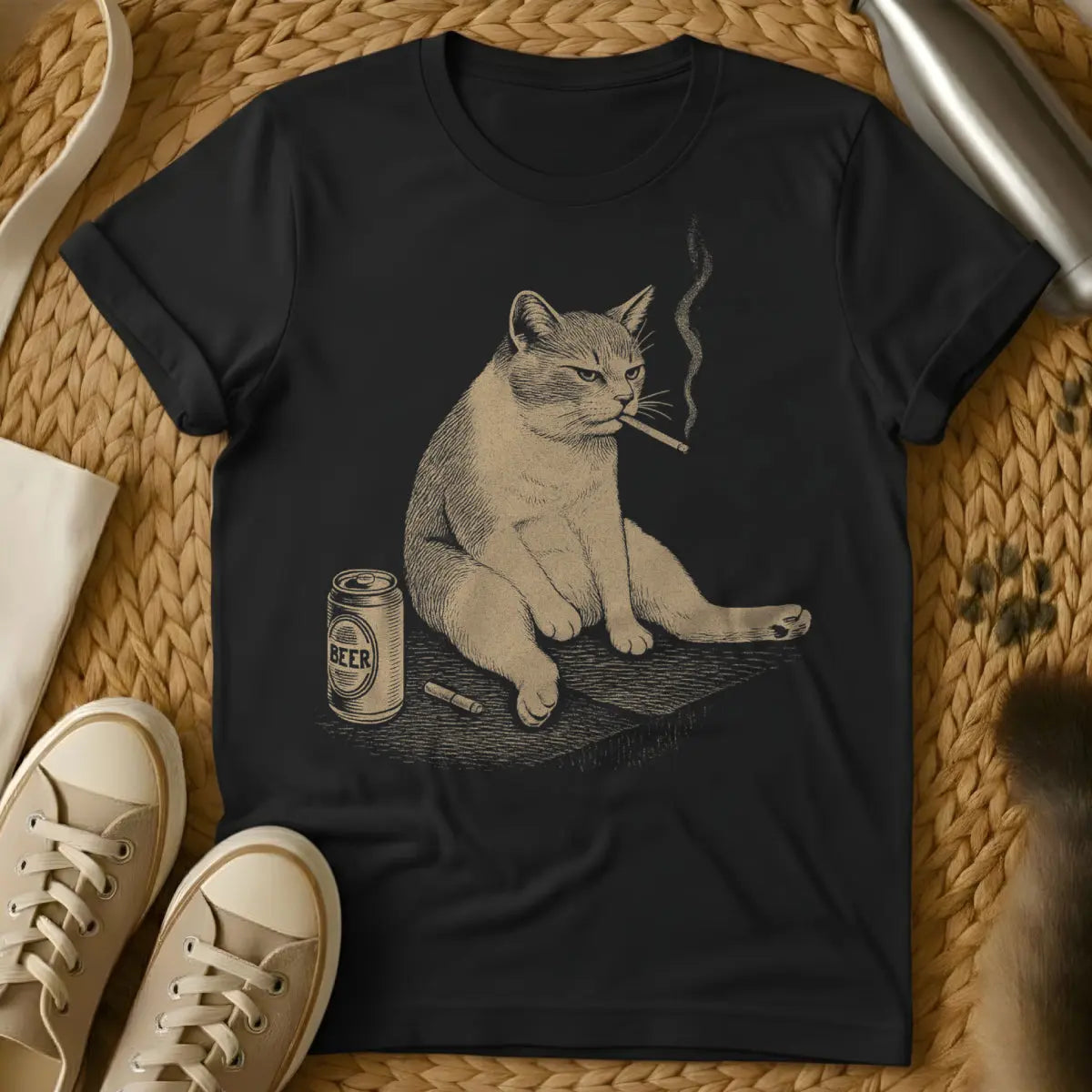 Smoking Cat Meme Tee - Black Cat T-Shirt
