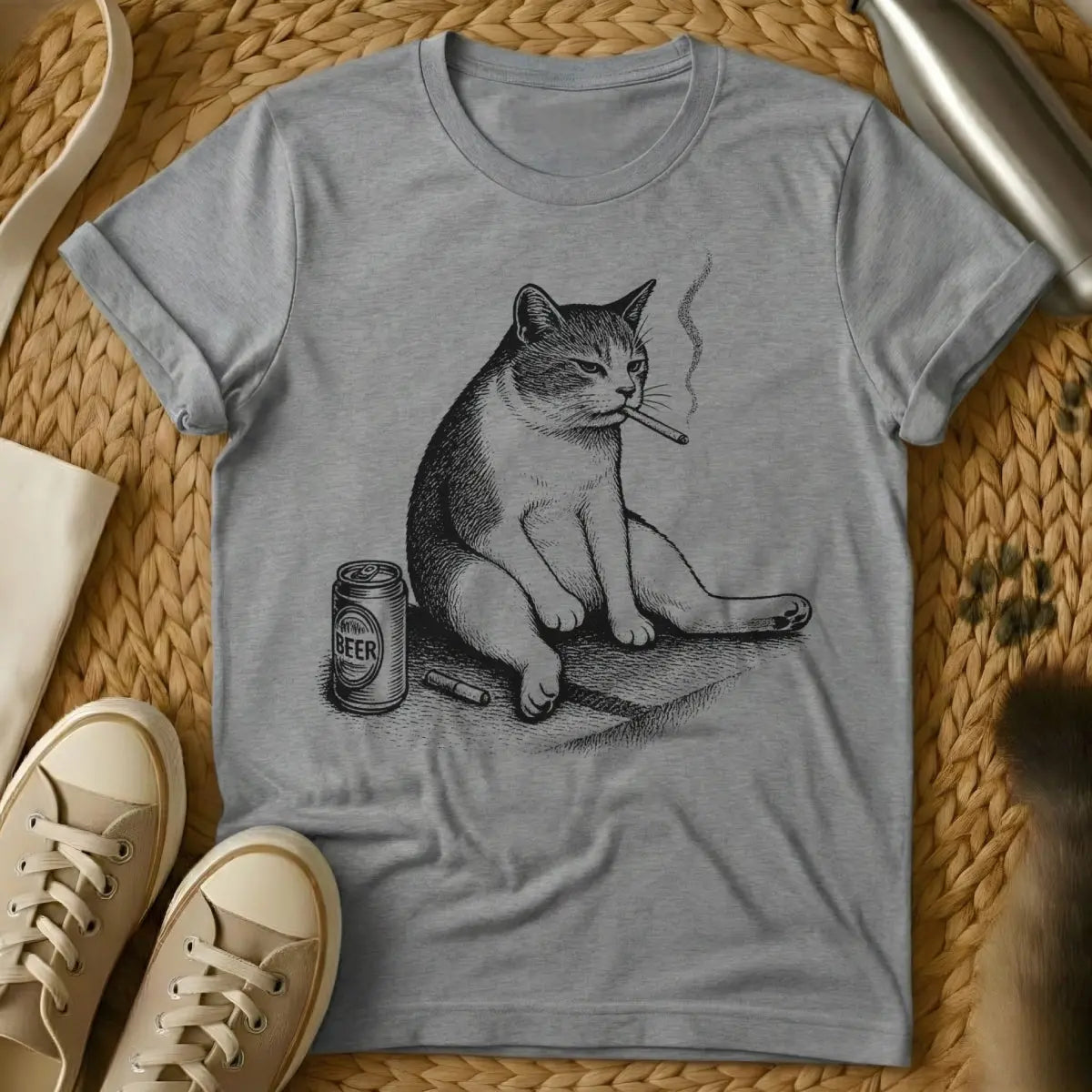Smoking Cat Meme Tee - Gray Cat T-Shirt