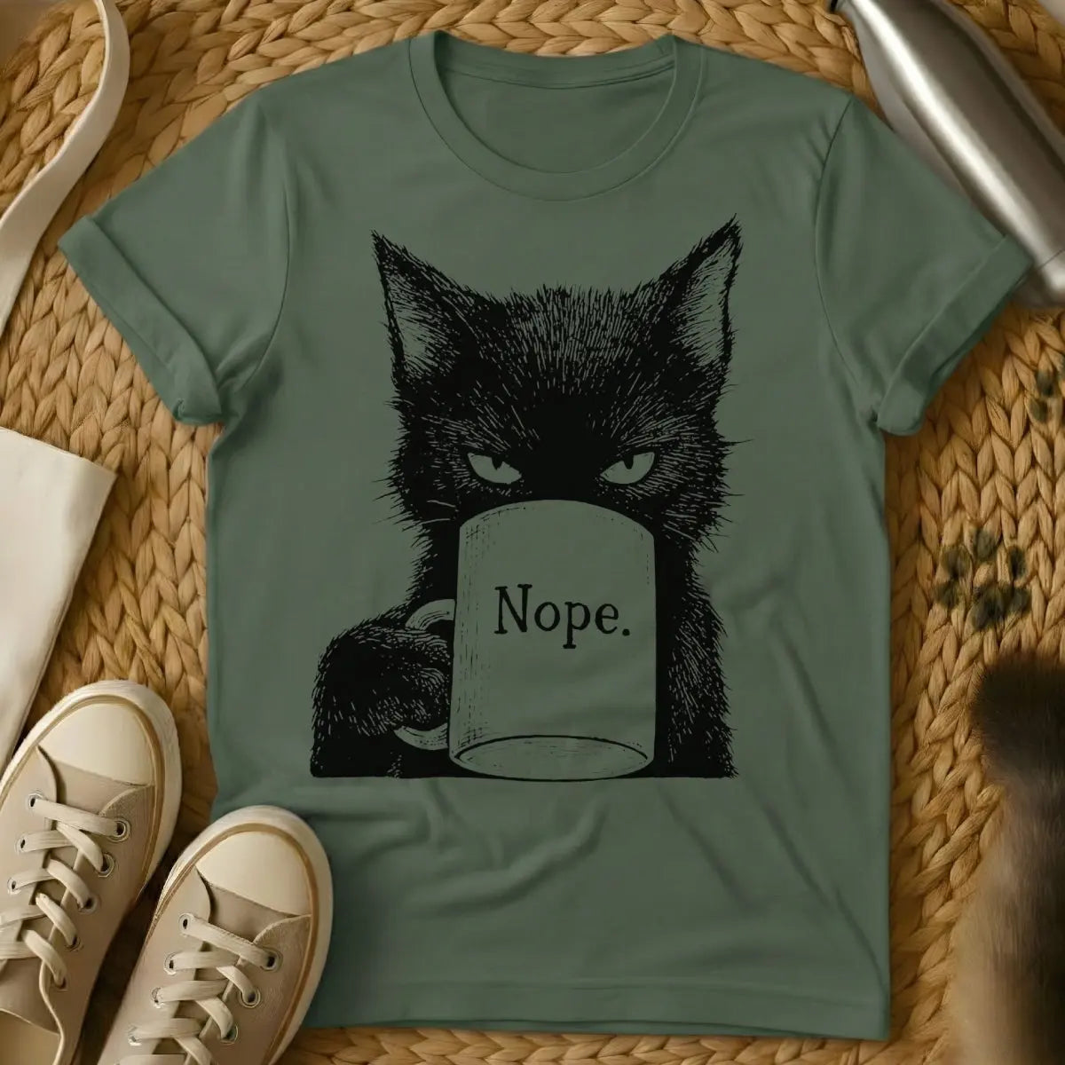 Nope Cat Shirt - Military Green Cat T-Shirt