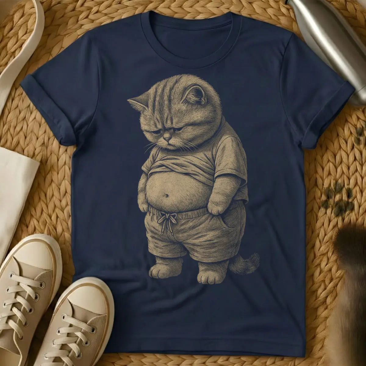 Chubby Cat Shirt - Navy T-Shirt - cat body positivity, chonky cat, comfort core cat