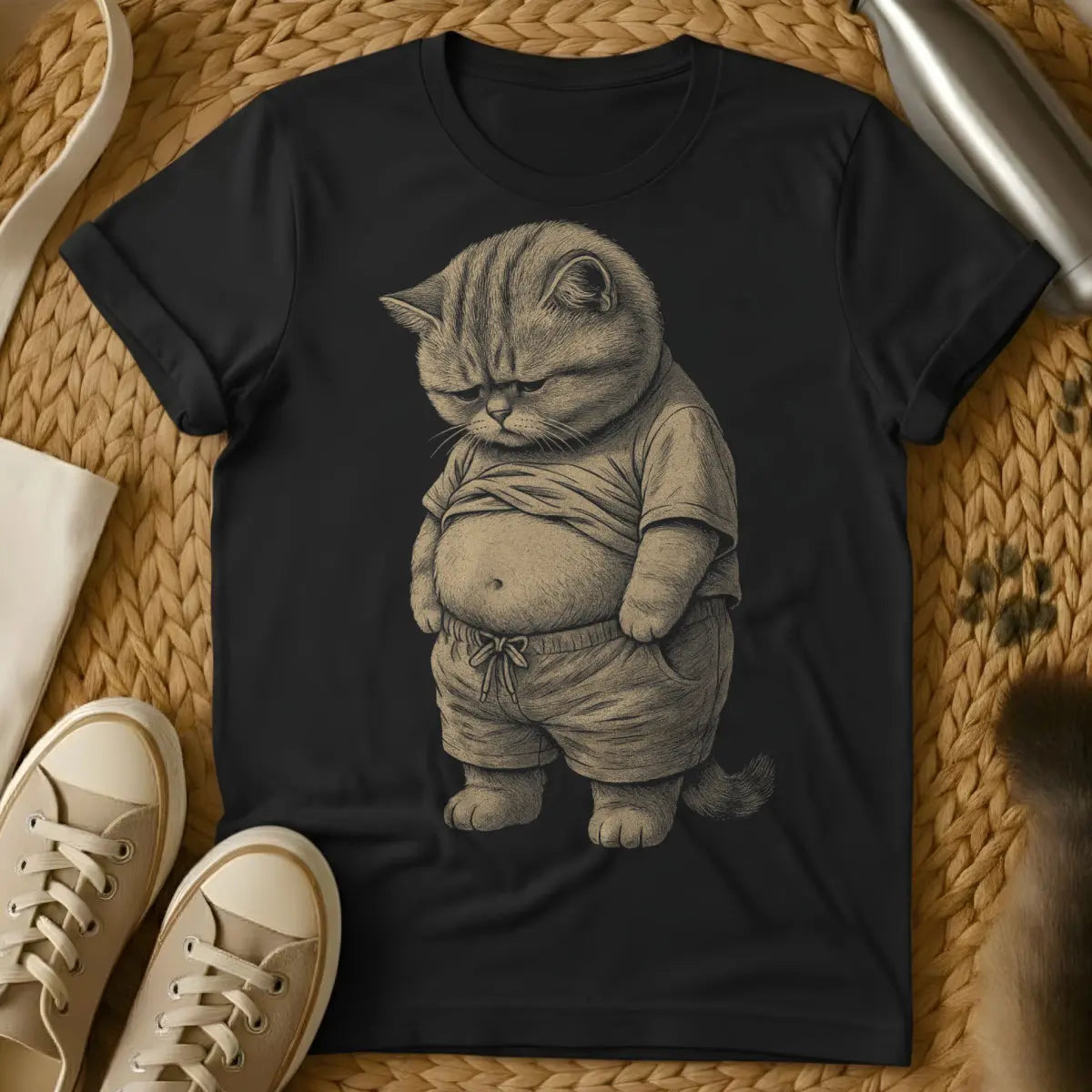 Chubby Cat Shirt - Black T-Shirt - cat body positivity, chonky cat, comfort core cat