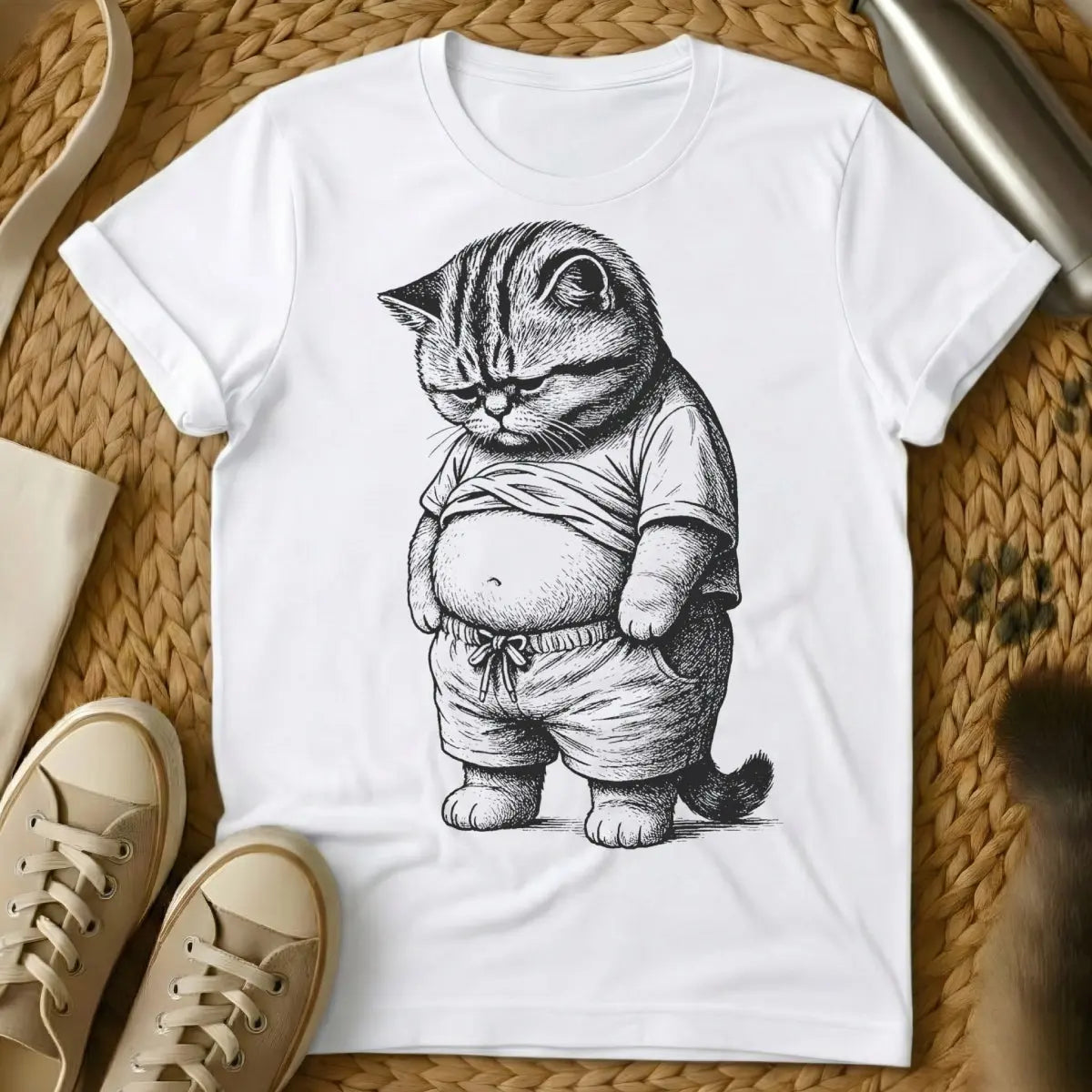 Chubby Cat Shirt - White T-Shirt - cat body positivity, chonky cat, comfort core cat