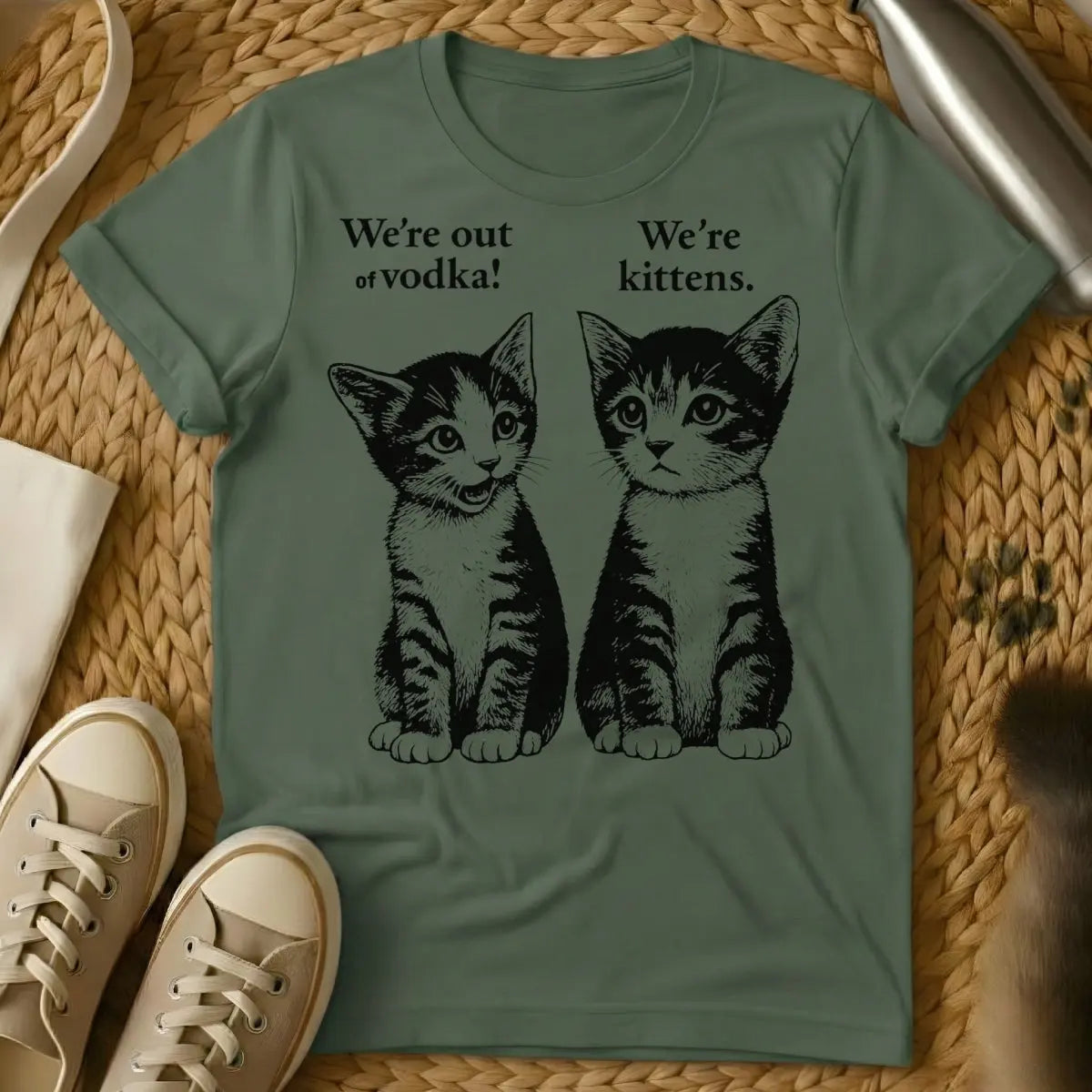 Kitten Vodka Shirt - Military Green Cat T-Shirt